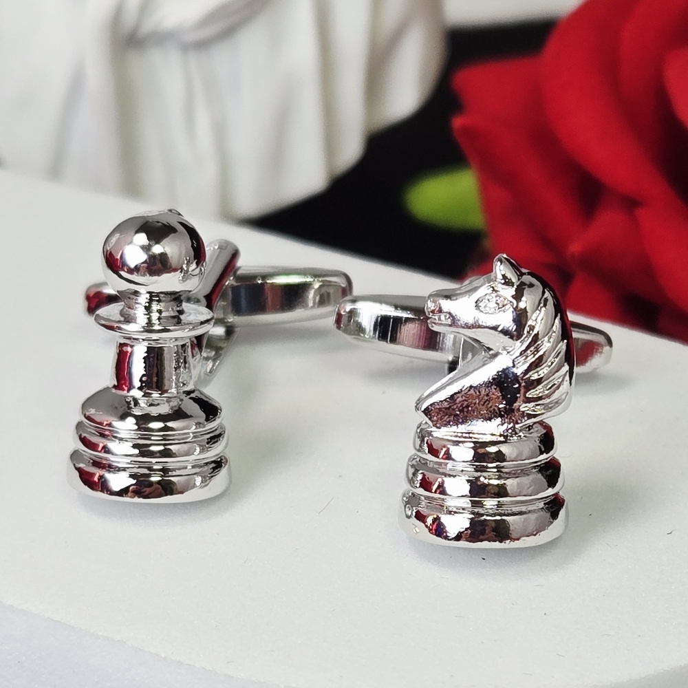 Chess Piece Cufflinks Knight Horse & Pawn Premium Heavy French Cuff Formal Gift